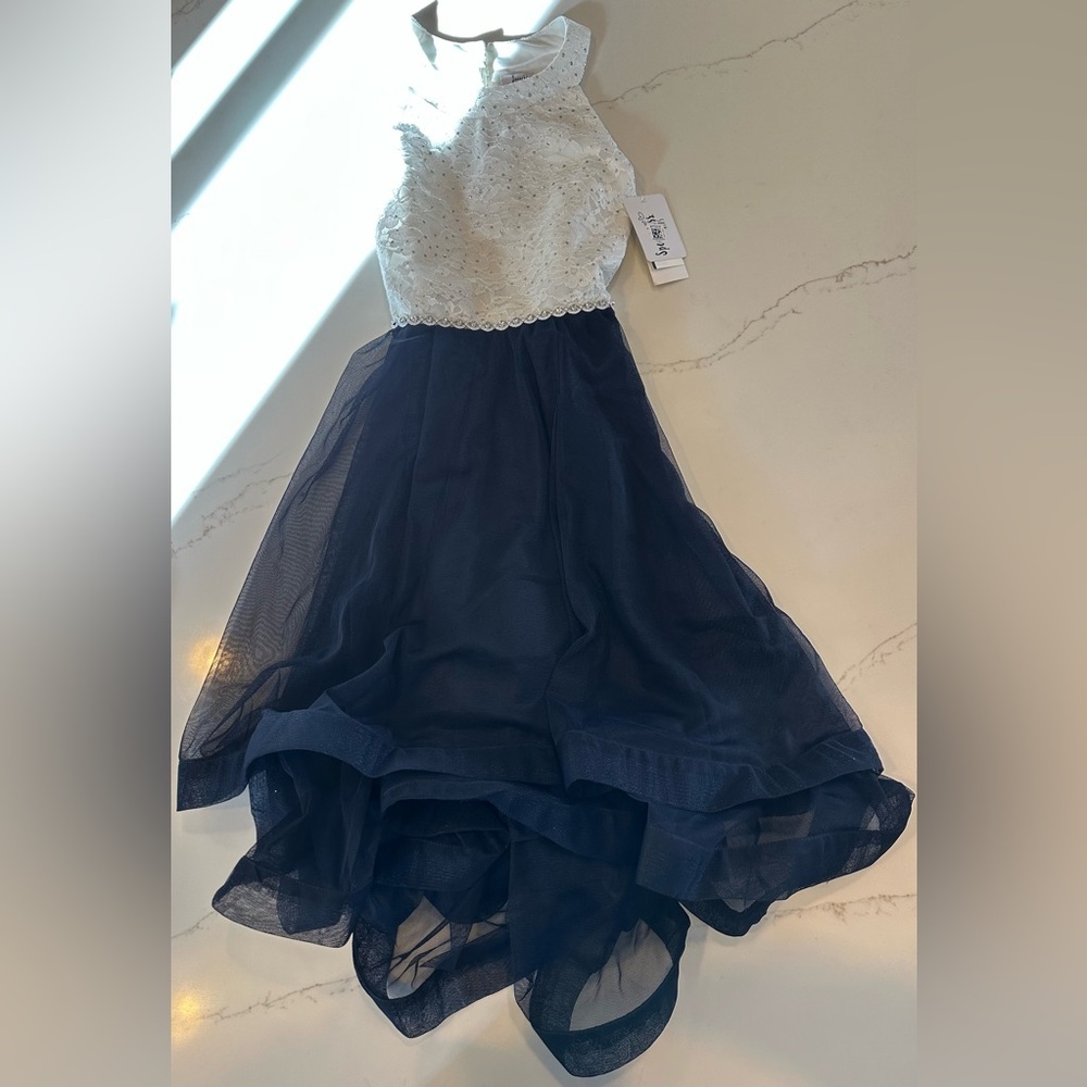 Kids Navy and White High-Low Skirt